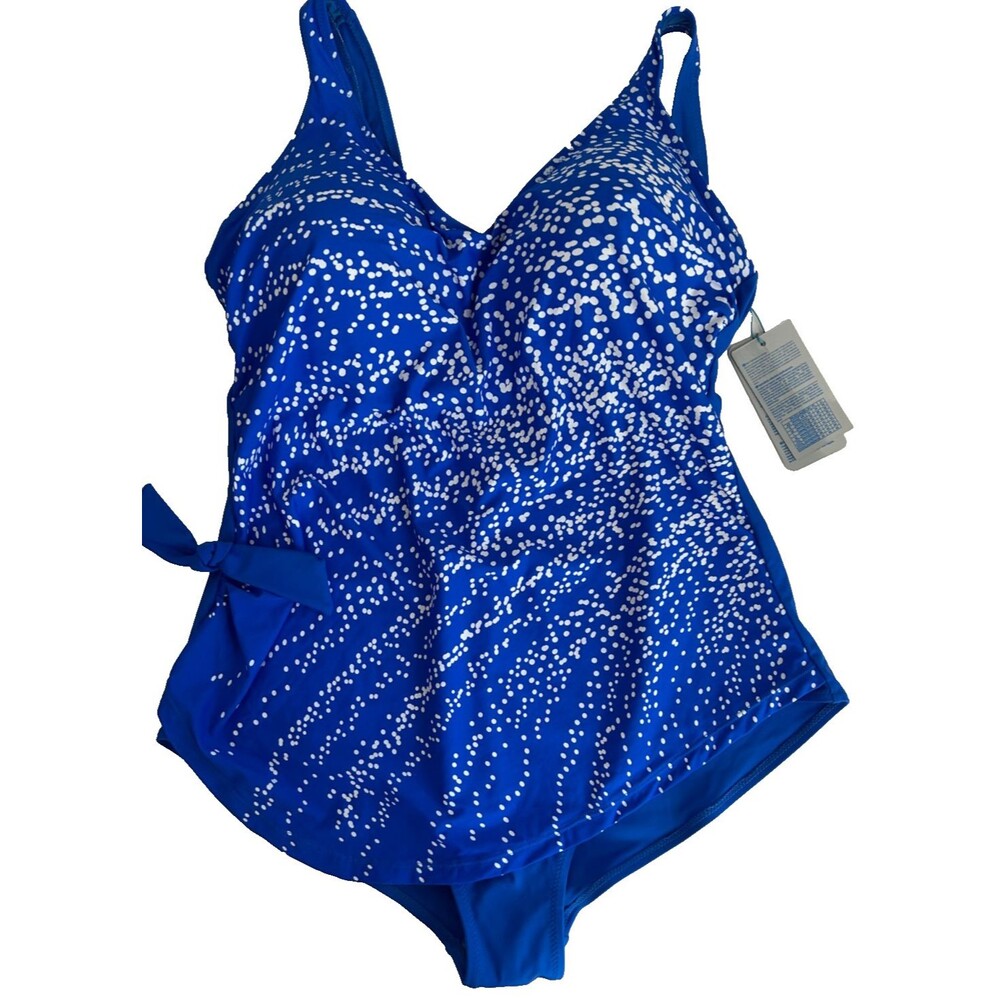 Womens 2XL Blue White Print Swimsuit One Piece Tummy Control Padded  Comfy Boho - Picture 6 of 8